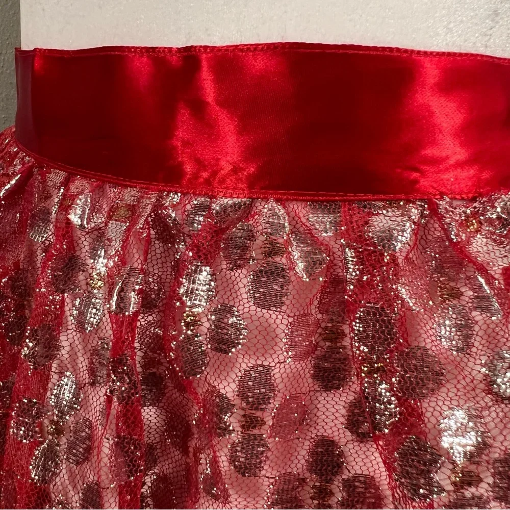 Darling VTG Apron sheer red metallic polka dot ribbon tie Christmas vintage - Picture 7 of 7
